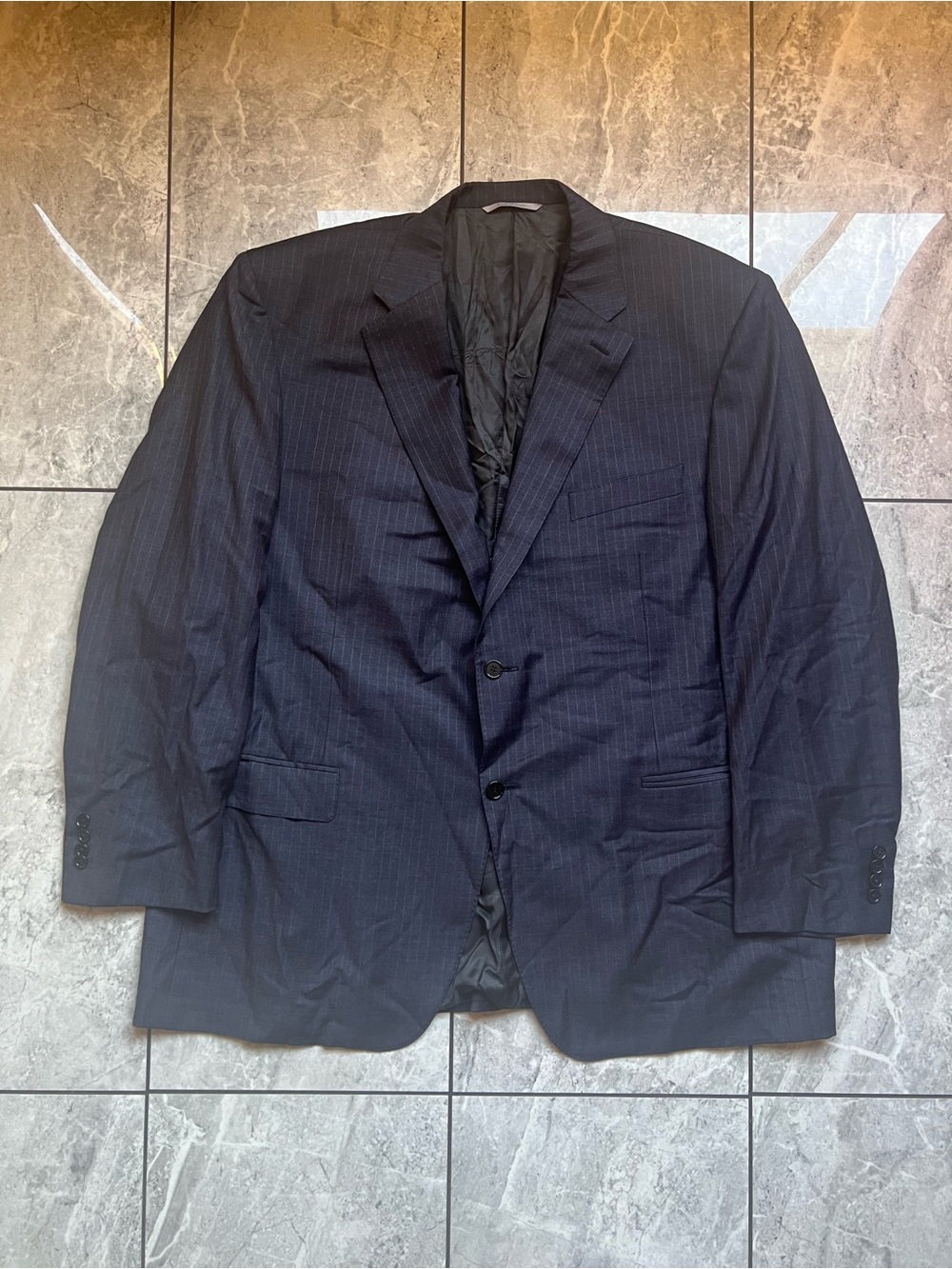 Canali Men's Navy Pinstripe 100%Wool Suit Jacket Blazer Made in Italy 44L Cupro
